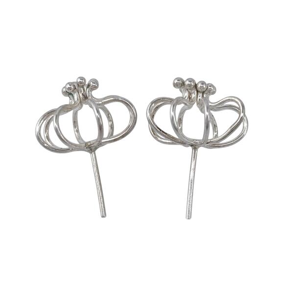 Estate Sterling Silver 925 Wire Floral Stud Earrings - Picture 5 of 8